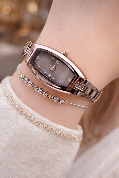 Weluxa Chocolate Color Stone Women's Wristwatch + Steel Bracelet Gift