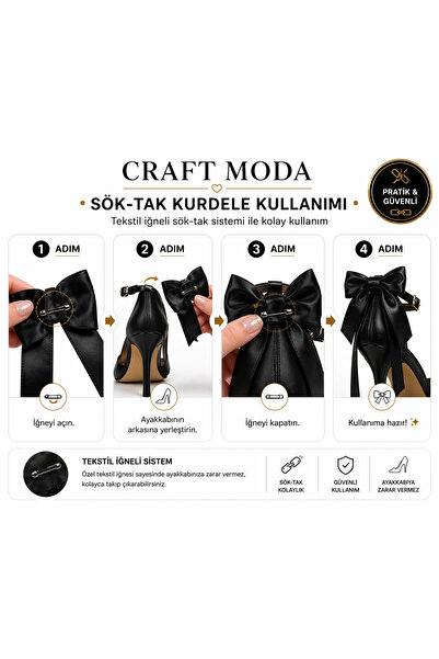 CRAFT MODA Kadın Çok Amaçlı Stiletto Topuklu Ayakkabı Sök Tak Papyon Kurdela ...