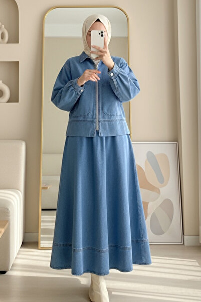 HİJABAYA Σετ τζιν με φερμουάρ μπροστά και διπλές τσέπες με φούστα