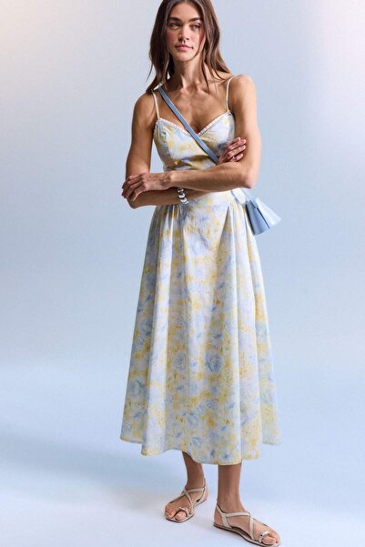 DeFacto Φόρεμα μίντι με τιράντες από ποπλίνα με στάμπα καρδιές H3436AX26SM