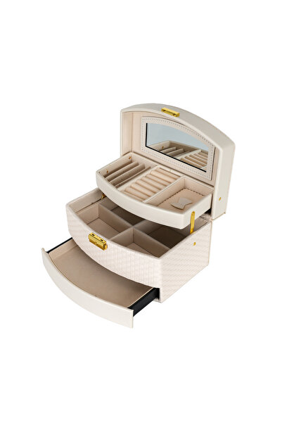 Assoda Asada Luxury Pu Semicircle Two Drawer Jewelry Organizer Case with Lock...