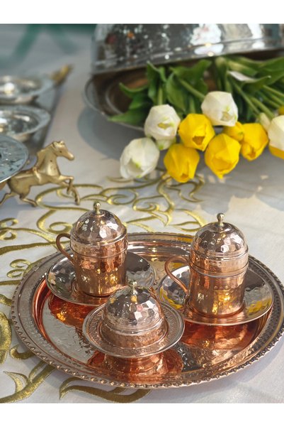 Bakır Concept Copper Coffee Cup Set Hammer Forged Model 2-Piece Cup Set Shiny Copper Color