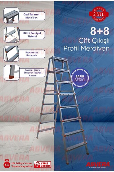 ASVERA Safir Serisi - 8 8 Basamaklı Çift Çıkışlı Galvanizli Profil Merdiven (...