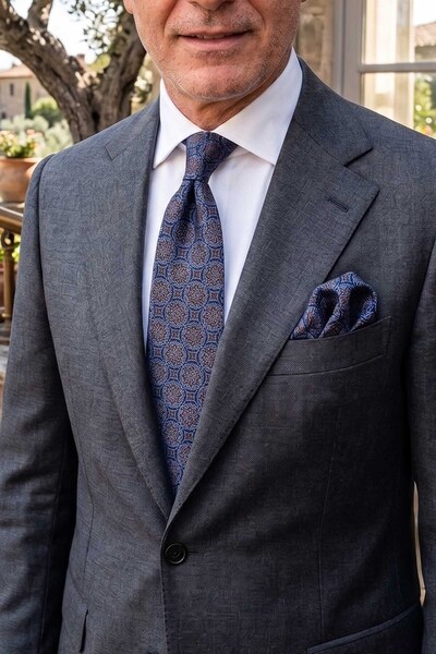 Kravatkolik Μπλε γραβάτα με σχέδιο με μαντήλι - KK12675