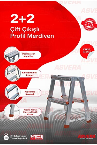 ASVERA Yakut Serisi 2 2 Basamaklı Çift Çıkışlı Galvanizli Profil Merdiven (EV...