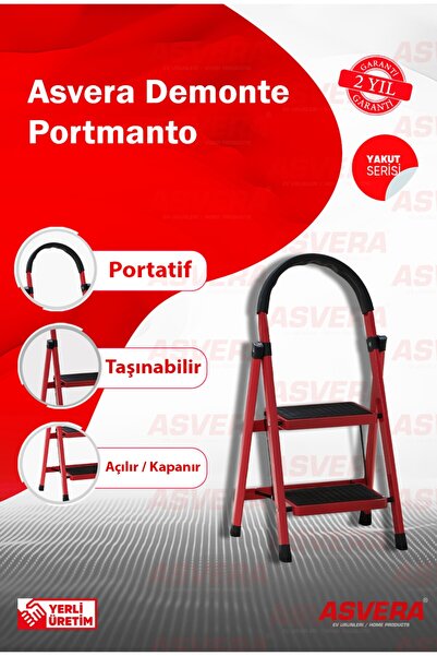 ASVERA Patika 2 Basamaklı Kırmızı Ev Tipi Merdiven - Dekoratif Kaymaz Basamak...