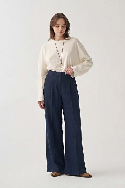 ALLDAY Ναυτικό μπλε-πιλέ με λεπτομέρεια από πλέγμα παντελόνι palazzo
