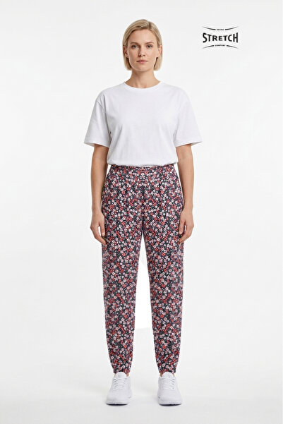 Cottonland Γυναικείο παντελόνι FLORINA με κανονική μέση, ελαστική μέση, φλορά...