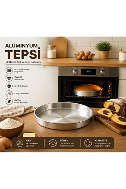 YDGR Paslanmaz Alüminyum Yuvarlak Fırın Tepsi Baklava Tepsisi 24cm