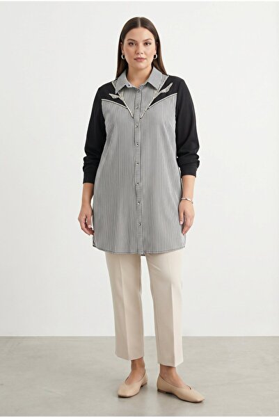 FUAT GÜRSEN Τονισμένο με πέτρες λεπτομέρεια, ριγέ τουνίκ