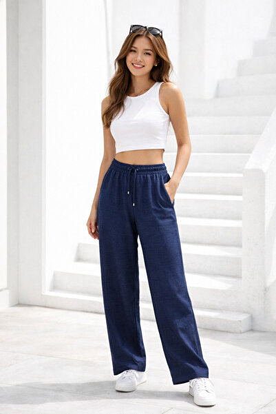 Rich Γυναικείο λινό φαρδύ παντελόνι με ελαστική μέση