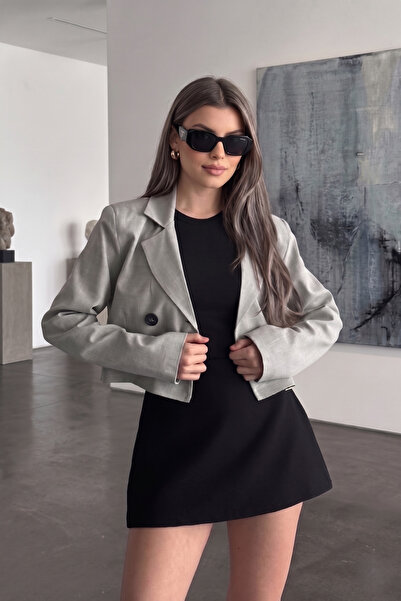 Jaglion New Season Double Button Detailed Women's Crop Blazer Jacket