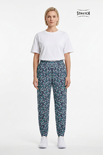 Cottonland Γυναικείο παντελόνι FLORINA με κανονική μέση, ελαστική μέση, λουλο...