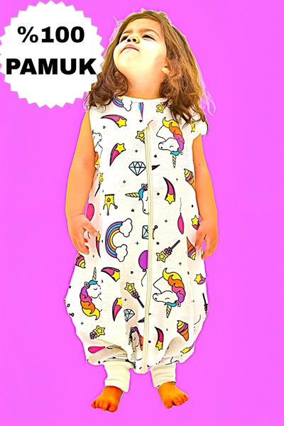 Happystore %100 Pamuk Müslin Uyku Tulumu Unicorn Çocuk Bebek Uyku Tulumu