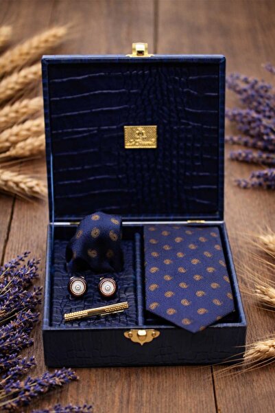 Kravatkolik Ανδρικό κουτί δώρου σε μπλε ναυτικό χρώμα - Σετ με γραβάτα, μαντή...