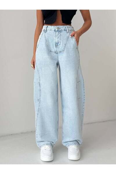 HerTon Pantaloni de damă din denim cu talie înaltă și cusături decorative, cu...