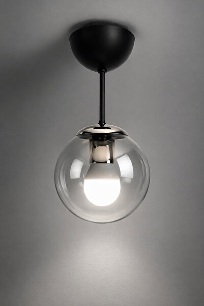MINIMAL ETICARET VE BILGI TEKNOLOJILERI Globe Black & Silver ONE Krom Cam Avize