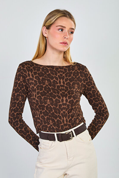 BARRELS AND OIL Γυναικείο Leopard Μακρυμάνικο Βασικό Κορμάκι - Καφέ