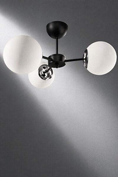 MINIMAL ETICARET VE BILGI TEKNOLOJILERI Globe Black & Silver TRİO Beyaz Cam A...