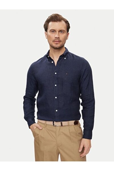 Tommy Hilfiger PIGMENT DYED LI SOLID RF SHIRT Erkek Mavi Gömlek - MW0MW34602