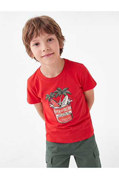 Koton Βαμβακερό μπλουζάκι με κοντό μανίκι με λαιμόκοψη