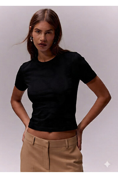 ACELYA Black Soft Round-Necked, Everyday, Capsule Wardrobe-Friendly, Full-Siz...