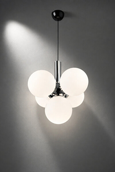 MINIMAL ETICARET VE BILGI TEKNOLOJILERI Globe Black & Silver 4+1 Plafonyer Be...