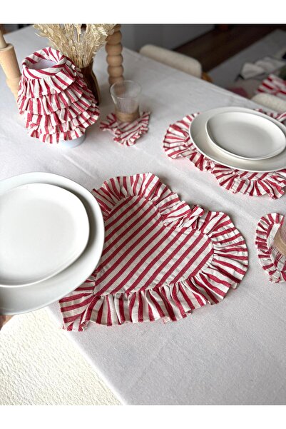 KaiAtelier Σετ 4 τεμαχίων LovelyLine Λινά Πανάκια με Βολάν Καρδιάς / Αμερικάν...