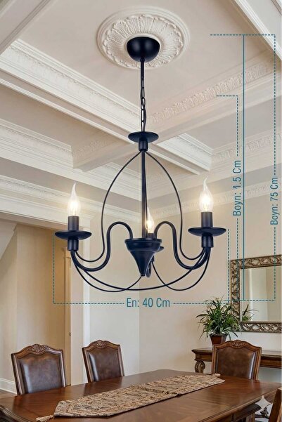 VK HOME AYDINLATMA Hümayun 3 Lü Avize (SİYAH)