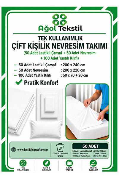 ağol tekstil 50’li Mega Paket – Tek Kullanımlık Çift Kişilik Nevresim Takımı ...