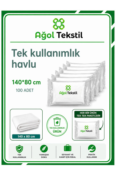 ağol tekstil Tek Kullanımlık Havlu Banyo/masaj/vücut Havlusu – 80x140 Cm (100...