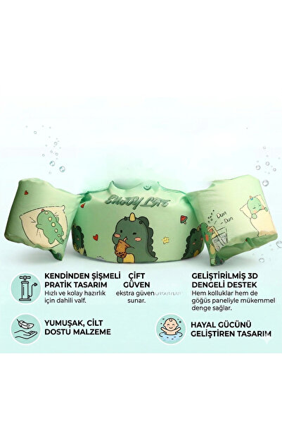 BigsToy Dino Desenli Kendinden Şişmeli Bebek Kolluk - Göğüs Destekli Güvenli ...