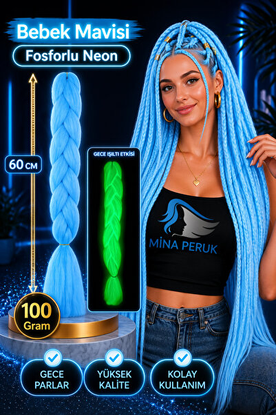 Mina Peruk Fosforlu Neon Örgülük Saç Esperer 100 Gr. - Bebek Mavisi
