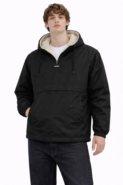 OHM OHEPMODA Ανδρικό αδιάβροχο παλτό με λεπτή εφαρμογή με γούνα Kangaroo Pock...