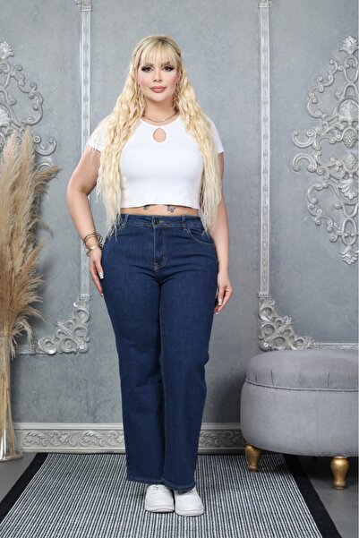 Era Lisa Normal Kesim Düz Paça Yüksek Bel Kadın Büyük Beden Kot Pantolon