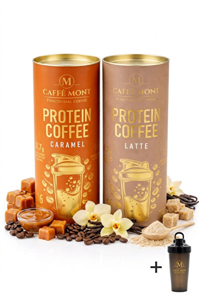 CAFFEMONT PROTEIN COFFEE CARAMEL+LATTE - 16+16 SERVIS - 480 GR + 480 GR - HED...