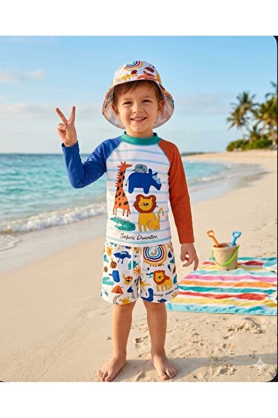 gnygiyim Αντηλιακό καπέλο και σορτς θαλάσσης με σχέδια χαρακτήρων, σετ μαγιό ...
