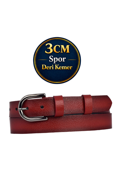 GoDeri 100% естествена кожа, никелова катарама, дамски колан, червен, 3 см; Р...