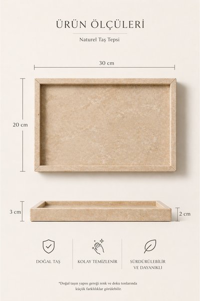 Marbello Travertine Marble Tray 20X30 cm Decorative Presentation Tray Bathroom Organizer Natural Stone