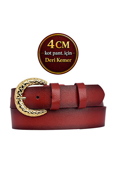 GoDeri Червени дамски дънки - 100% естествена кожа, златна катарама, спортен ...