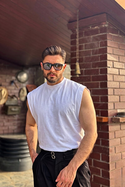 GUARAZ Ανδρικό μπλουζάκι μπάσκετ με λευκό μηδενικό μανίκι με λαιμόκοψη υπερμε...