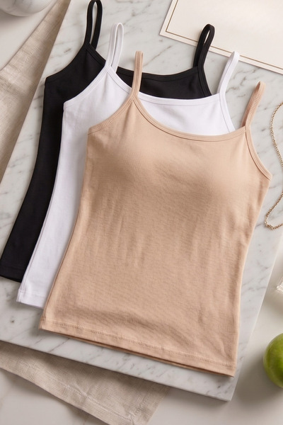 Loule Γυναικεία 3 τεμάχια μπλουζάκια Modal & Cotton με λεπτές τιράντες - Μαλα...