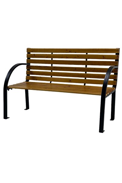 MAPROFI Banca de Gradina AURA, MAPROFI, 122x80x60 cm, 2 locuri, Speteaza Solida din Lemn Lacuit, Structura Metalica, Maro/Negru