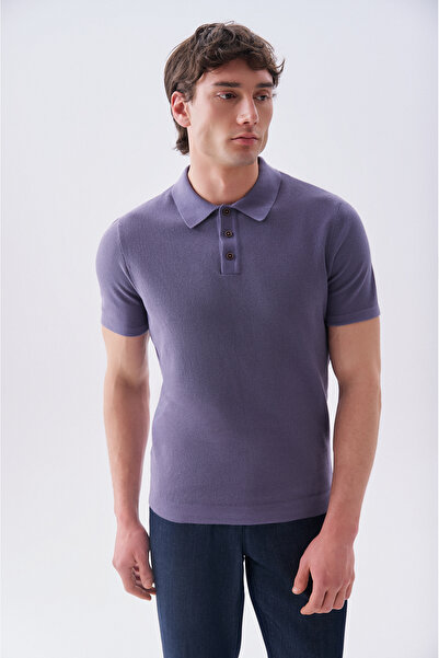 Mudo Men's Green Buttoned Polo Collar Short Sleeve Knit Sweater