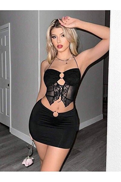Mariposa Secret بلوزة نسائية سوداء قصيرة 5085