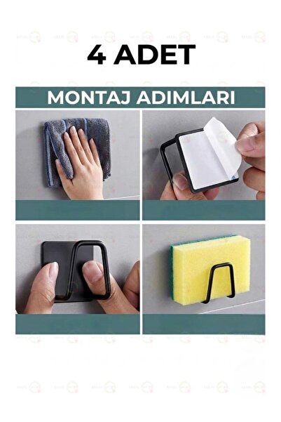 MAİN SHOP 4 τεμάχια Μαύρη βάση για σφουγγάρι πιάτων με 3M αυτοκόλλητη βάση απ...