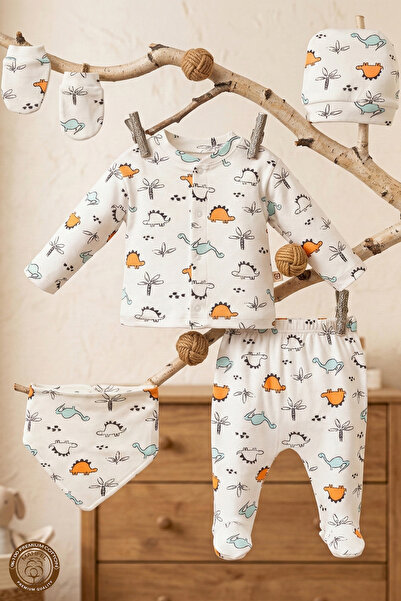 MAHFEL 100% Cotton Organic Dinosaur Printed Newborn Hospital Discharge Set 5 ...