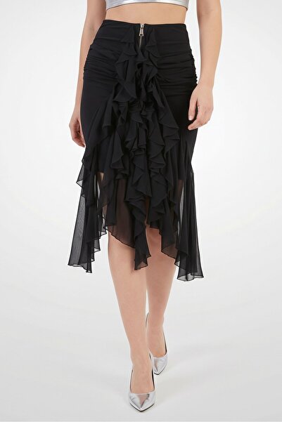 Saint Laurent Women Ruffled Silk Mini Skirt, Black