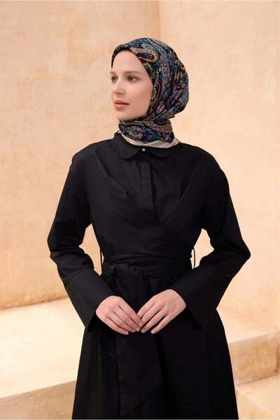 Belli Κασκόλ Twill Μετάξι - 4101-54 Μαύρο Πορτοκαλί