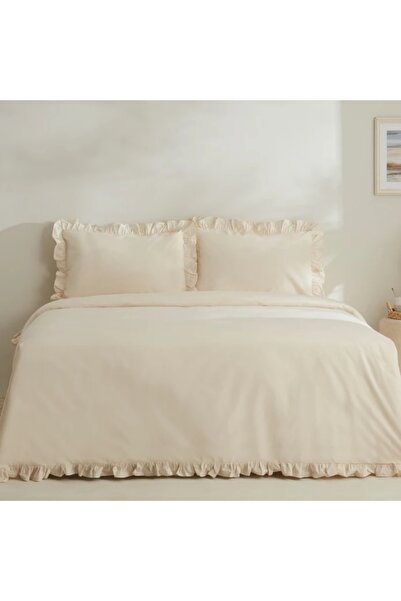 Karaca Home Σετ Παπλωματοθήκη Pure Ruffle 100% βαμβακερό διπλό ανοιχτό μπεζ